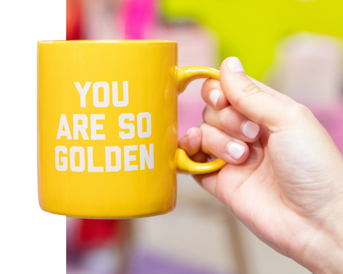 Yellow Mug You are so Golden Hand Holding